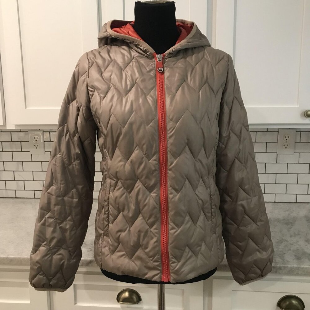 Kenneth Cole Jacket Womens Small Tan Hooded Quilted Puffer Lightweight New York